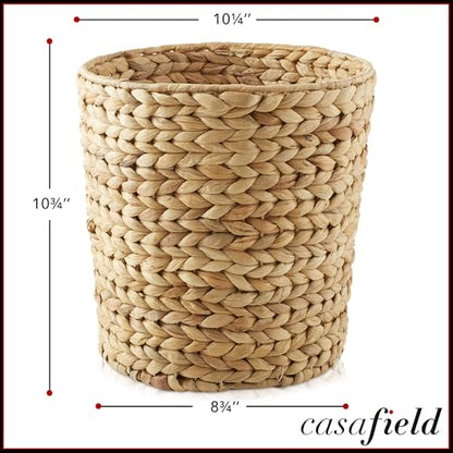 Casafield Water Hyacinth Waste Basket - Natural, Woven Wicker Trash Can for Bathroom, Bedroom, Laundry Room, Home Office - color: Natural