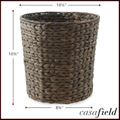 Casafield Water Hyacinth Waste Basket - Espresso Brown, Woven Wicker Trash Can for Bathroom, Bedroom, Laundry Room, Home Office - color: Espresso