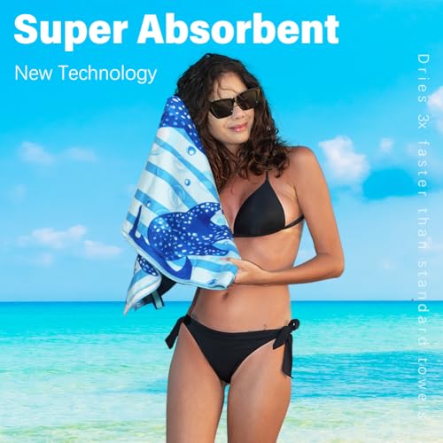 Widdonen Microfiber Beach Towel,Compact 2 Pack-71x32 Inch with Bag Travel | Extra Large,Lightweight,Thin,Sand Free,Quick Dry,Absorbent.Packable for Camping,Swim,Pool,Bath,Picnic,Cruise Essentials Gift - color: 2 Pack Blue Peank Leaves Dream World