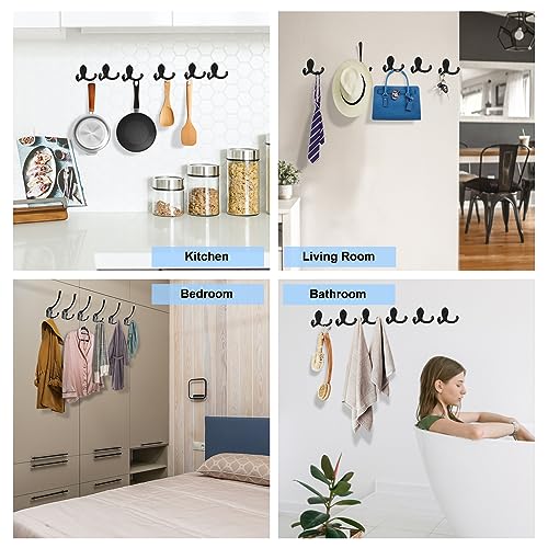 Kruodop 4 Pack Wall Hooks Wall Mounted Coat Hooks for Hanging Heavy Duty, Black Towel Hooks, Metal Double Coat Hanger with Screws Cup Retro for Coats, Handbags, Towels, Hat - color: black4pcs