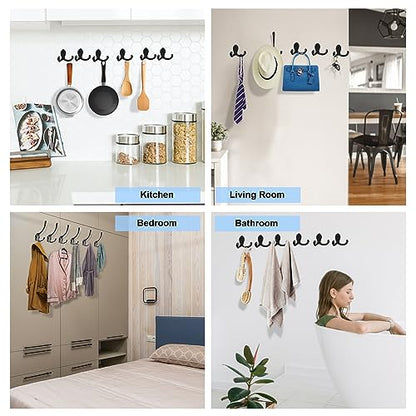 Kruodop 10 Pack Wall Hooks Wall Mounted Coat Hooks for Hanging Heavy Duty, Black Towel Hooks, Metal Double Coat Hanger with Screws Cup Retro for Coats, Handbags, Towels, Hat - color: black10pcs
