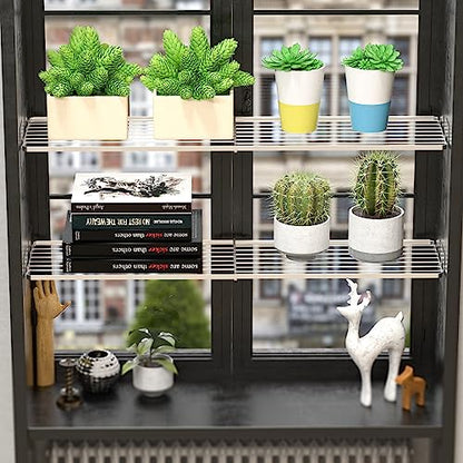 Slideep Adjustable Closet Storage Shelves with Seamless Sticker, Stainless Steel Expandable Wardrobe Shelves Organizer System for School Locker, Under Sink (Large, 2Pack) - size: 12"D x 16.9"W