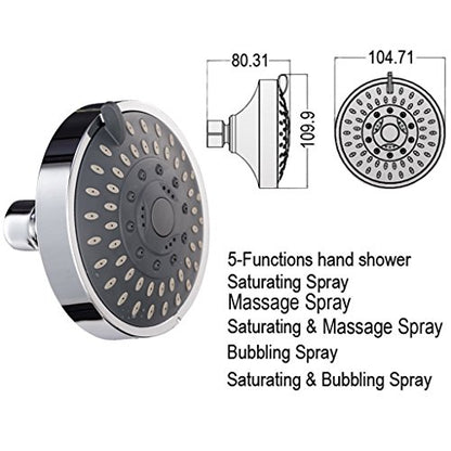 Shower Head High High Flow Pressure Rain Fixed Showerhead 5-Setting with Bathroom Showerhead with Adjustable Brass Ball Joint - for Luxury Shower Experience Even at Low Water Pressure