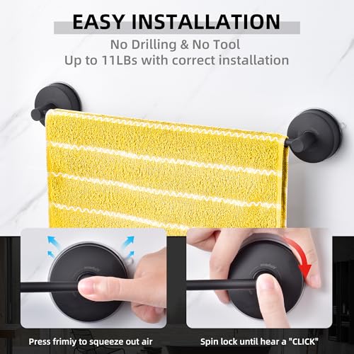 YOHOM Suction Cup Towel Bar for Shower 17 Inch Stainless Steel Bathroom Towel Rack Suction Washcloth Holder Vacuum Hand Towel Bar for Glass Shower Door Matte Black - color: 17inch-black