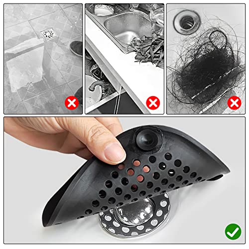 2 Pieces Shower Drain Hair Catcher Bathtub Stopper Home Drain Protectors Drain Cover with Sucker Water Trap Sink Cover for Bathroom Bathtub and Kitchen (Black,Black) - color: Black,black