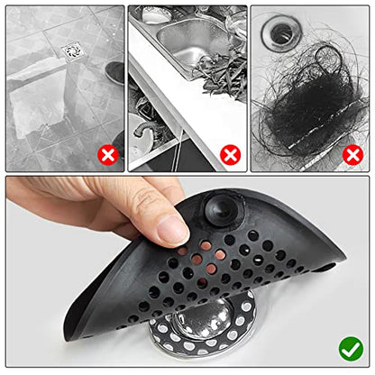 2 Pieces Shower Drain Hair Catcher Bathtub Stopper Home Drain Protectors Drain Cover with Sucker Water Trap Sink Cover for Bathroom Bathtub and Kitchen (Black,Black) - color: Black,black