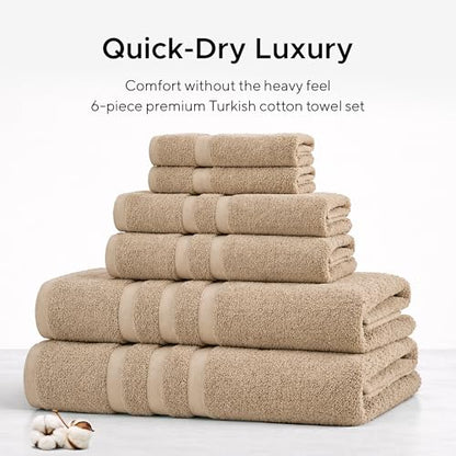 Veteran Textile LLC- 6 Pieces - Turkish Cotton - Luxury Towel Set for Bathroom & Kitchen, 2 Bath Towels, 2 Hand Towels & 2 WashCloths *Valued $79.99* (Oxford Tan) - color: Oxford Tan