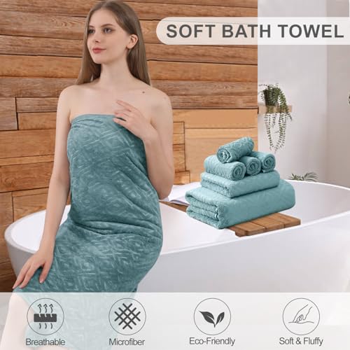Smuge 18-Piece Bath Towel Set, Include 6 Bath Towel Sheets, 6 Hand Towels and 6 Washcloths - Highly Absorbent Quick Dry 100% Microfiber,Ultra Soft Bathroom Towel Set (Green Pine) - color: Green Pine, size: 18 Pcs Bath Towel Set