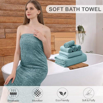 Smuge 18-Piece Bath Towel Set, Include 6 Bath Towel Sheets, 6 Hand Towels and 6 Washcloths - Highly Absorbent Quick Dry 100% Microfiber,Ultra Soft Bathroom Towel Set (Green Pine) - color: Green Pine, size: 18 Pcs Bath Towel Set