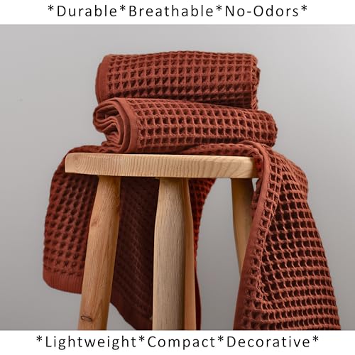 PÜSKÜL Natural 100% Turkish Cotton Waffle Kitchen and Hand Towels, 3-Piece | Brick-Red, 32x16" Large, Premium 3D Honeycomb Weave Soft Absorbent Quick-Dry Lint-Free Dish Towel, Oeko-Tex Made in Turkey - color: Red Brick, size: Kitchen & Hand Towels Pack of