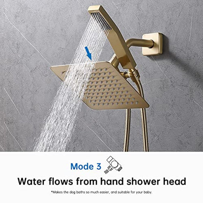 G-Promise Solid Metal Shower Head Diverter with Holder 3-Way | Spray Separately or Both, Adjustable-Angle Bracket, Anti-Leak, Smooth Knob Switch, Easy Install, Universal Replacement Part - color: Brushed Gold