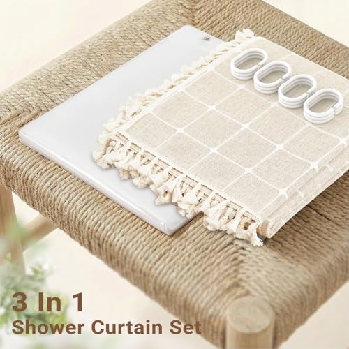 3-in-1 Extra Long Linen Shower Curtain with Liner, 72x96, Cream/Beige | Extra Long, 330GSM Linen Blend, Waterproof Clear PEVA Liner, Heavy Duty Cloth, 12 Hooks, Rustic Bohemian, Machine Washable - color: Cream With Liner, size: 72"W x 96"L (Pack of 1)