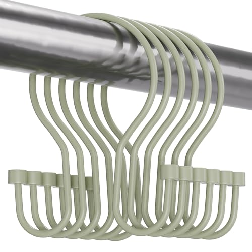 Bathway Sage Green Shower Curtain Hooks Shower Curtain Rings with Cylindrical Design, 12Pcs Metal Shower Curtain Hooks Rust Proof, Smooth Glide Double Shower Hooks Rings for Shower Curtain - color: Sage Green, style: Minimalist Shower Hooks with Cylinders