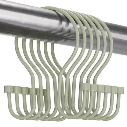 Bathway Sage Green Shower Curtain Hooks Shower Curtain Rings with Cylindrical Design, 12Pcs Metal Shower Curtain Hooks Rust Proof, Smooth Glide Double Shower Hooks Rings for Shower Curtain - color: Sage Green, style: Minimalist Shower Hooks with Cylinders