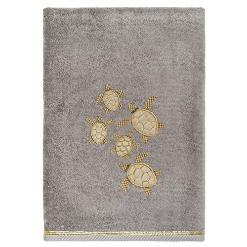 Jewel 4-Piece Premium Towel Set, Embroidered Turtles, Plush Turkish Cotton, Durable & Quick Dry, Elegant Beach Style, 2 Bath 2 Hand Towels, Charcoal - color: Charcoal, size: 2 Pcs Bath 2 Pcs Hand Towel
