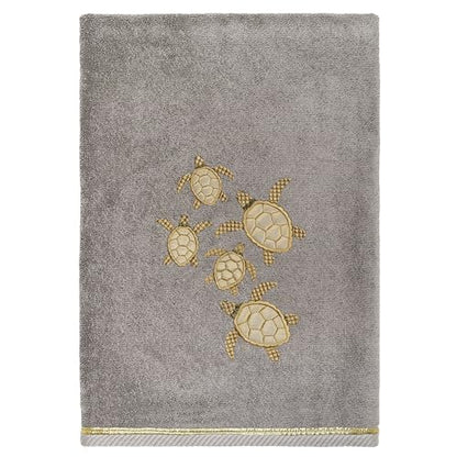 Jewel 4-Piece Premium Towel Set, Embroidered Turtles, Plush Turkish Cotton, Durable & Quick Dry, Elegant Beach Style, 2 Bath 2 Hand Towels, Charcoal - color: Charcoal, size: 2 Pcs Bath 2 Pcs Hand Towel