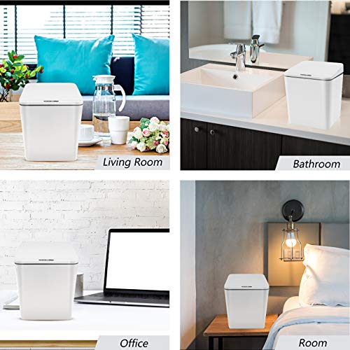 Automatic Small Countertop Trash Can with Lid, 1.5 Gal/6L Toucheless Mini Waste Bin for Office Desk/Bedside Table/Coffee Bar -Batteries, White - style: 6 Liter - 1.5 Gallon