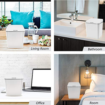 Automatic Small Countertop Trash Can with Lid, 1.5 Gal/6L Toucheless Mini Waste Bin for Office Desk/Bedside Table/Coffee Bar -Batteries, White - style: 6 Liter - 1.5 Gallon