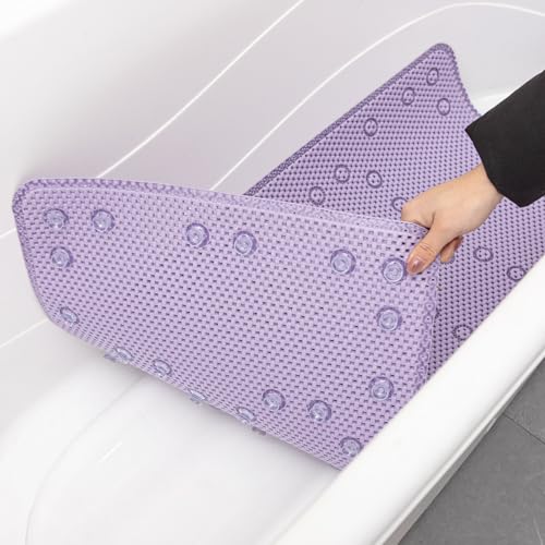 Bathtub Mat Non Slip 36” X 17” Purple Shower Mat Soft Foam Bath Mats for Bathroom Tub, Bathtub Mat with Drain Holes, Suction Cups, Shower Mat Non Slip - color: P-purple