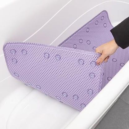 Bathtub Mat Non Slip 36” X 17” Purple Shower Mat Soft Foam Bath Mats for Bathroom Tub, Bathtub Mat with Drain Holes, Suction Cups, Shower Mat Non Slip - color: P-purple