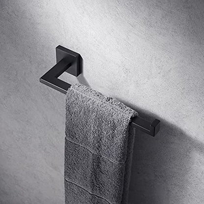 Miyili Matte Black Hand Towel Ring, Stainless Steel Bathroom Towel Holder Square Towel Holder Kitchen Towel Hanger Wall Mount, D06B - color: Matte Black