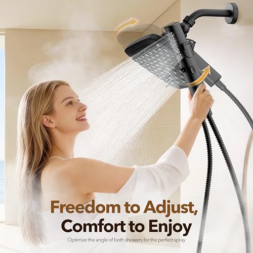 JDO High Pressure Rain Shower Head with Handheld Spray Matte Black | 7 Modes Dual Shower Head, 10-inch Rainfall Showerheads Combo, Detachable Hand Held Shower Wand, Power Jets, 71" Shower Hose - color: Matte Black