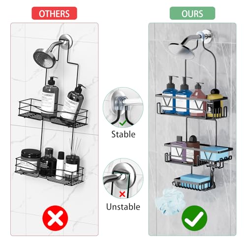 DAOYA Over the Shower Head Caddy with 2 Baskets & Soap Holder, Non-Slip Design for 0.82-Inch Showers, Black, Stainless Steel - color: Black, size: XL