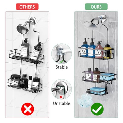 DAOYA Over the Shower Head Caddy with 2 Baskets & Soap Holder, Non-Slip Design for 0.82-Inch Showers, Black, Stainless Steel - color: Black, size: XL