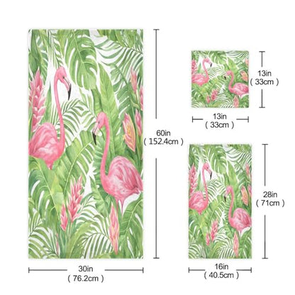 ALAZA Towel Bathroom Sets, Pink Flamingo Tropical Leaves On White Towels 3-Piece 1 Bath Towel 1 Washcloth 1 Hand Towel, Bath Towel Set of 3 Soft Multifuntion for Home Kitchen Hotel Gym Swim Spa - color: Multi01