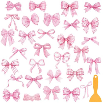 Fullhawl 30 Pcs Pink Bow Non Slip Shower Stickers, Bathtub Safety | Pink Bow Design, Slip Resistant Texture, Easy Application, Creates a Cute and Safe Bathroom Space - style: Pink Bow