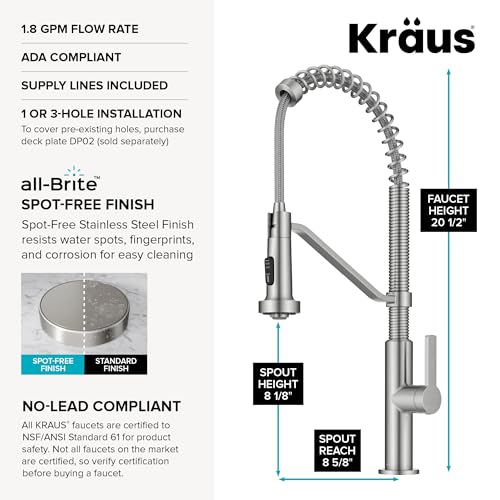 KRAUS Oletto Commercial Style 2-Function Single Handle Pull Down Kitchen Faucet in Spot-Free Stainless Steel, KPF-2643SFS - color: Spot Free Stainless Steel, style: Commercial Style Faucet