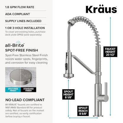 KRAUS Oletto Commercial Style 2-Function Single Handle Pull Down Kitchen Faucet in Spot-Free Stainless Steel, KPF-2643SFS - color: Spot Free Stainless Steel, style: Commercial Style Faucet