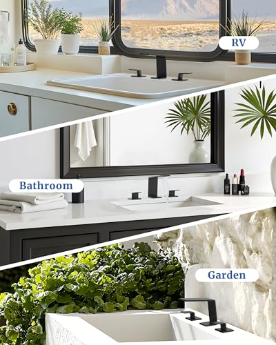 8 Inch Waterfall Bathroom Faucet, 3 Hole Bathroom Sink Faucet with Drain | 304 Stainless Steel, Widespread Vanity Faucets, Anti-Rust, for Modern Bathroom, Guest Suite, RV, Farmhouse, w/ Supply Lines