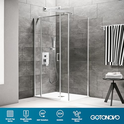 gotonovo Rainfall Bathroom Shower System Rain Shower Head and Handle Set Wall Mounted Shower Complete Combo Solid Brass Pressure Balancing Shower Mixer Valve 10 Inch Polished Chrome - color: Polished Chrome, size: 10 Inch
