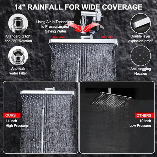 14 Inch Rain Shower Head and Handheld Spray Combo Set, Tool-Free Easy Installation Bathroom Shower System, High Pressure Multi-Function Showerhead with Multiple Spray Modes for Home Use - style: Classic