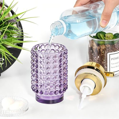 Glass Foaming Soap Dispenser, Purple Foam Hand Soap Dispenser, Bathroom 12 Oz Large Bottle with Gold Pump, Refillable Lotion Pump Container for Bathroom, Kitchen,Hand Soap, Dish Soap, Shampoo - color: Purple