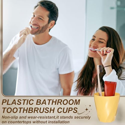 uxcell 4 Pcs Simple Toothbrush Cup, 13.5 OZ Reusable Bathroom Tumbler, 2.2 x 3.5 Unbreakable Plastic Cups for Storing Toothpaste Makeup Brush Holder Water Beverages Combs, White - color: White
