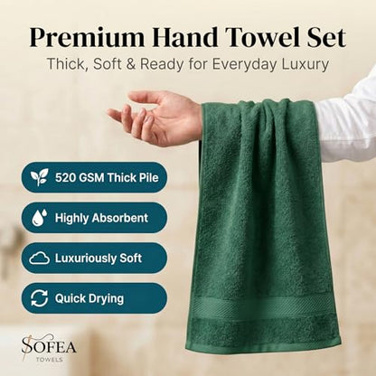 Sofea Hand Towels 6 Pack (16 x 28 Inches) 100% Cotton Bathroom Towels, Soft Absorbent Quick Dry Hand Towels for Bathroom Kitchen - color: Forest Green
