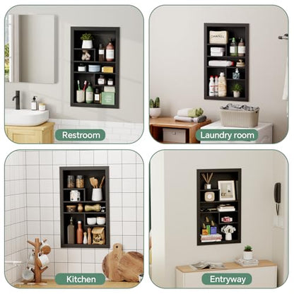 Stainless Steel Recessed Medicine Cabinet 14 * 24, Rust-proof Metal Wall Niche, In Wall Shower Niche Shelf Insert Replacement, Recessed Medicine Cabinets for Drywall, with 5 Compartments, Black - color: Black, size: 24''H * 14''W (5 Compartments)