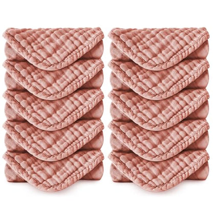 10 Pack Baby Washcloths - Soft Face Muslin Burp Cloths for Baby Towels, Absorbent Bath Wash Cloths, Wipes, Burp Rags - Toddlers Essentials Stuff, Baby Registry Search as Shower -11.8"x11.8" - color: Pink-10Pack-Binding