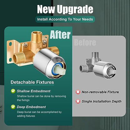 Heyalan 8-Inch Square Rain Shower Faucet Set with Valve, Polished Chrome | SUS304 stainless steel shower head, male NPT 1/2-inch valve, single-handle control, adjustable angle, 1.8 GPM - color: Chrome