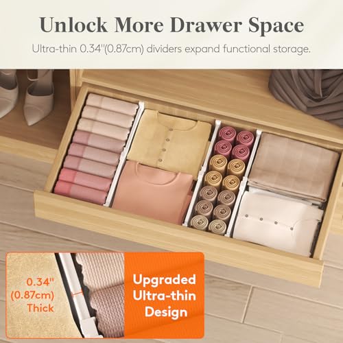 Lifewit 3.2" High Drawer Dividers for Clothes, Adjustable Drawer Organizers | 10.5"-16.5" Expandable Plastic Separator for Dresser, Kitchen, Cabinet, Closet, Nursery, Socks & Underwear Storage, 4 Pack - size: 3.2"H, 10.5-16.5"L
