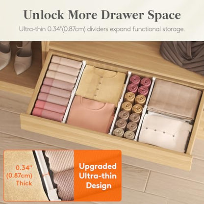 Lifewit 3.2" High Drawer Dividers for Clothes, Adjustable Drawer Organizers | 10.5"-16.5" Expandable Plastic Separator for Dresser, Kitchen, Cabinet, Closet, Nursery, Socks & Underwear Storage, 4 Pack - size: 3.2"H, 10.5-16.5"L