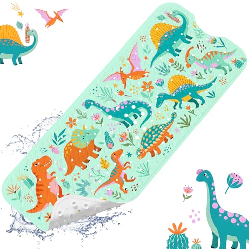 Baby Bath Mat for Tub Non Slip Kids, BPA Free Extra Long Bathtub Mat 40x16 with Drain Holes and 200 Suction Cups, Non Toxic Machine Washable Toddler Bath Mat, Eco-Friendly Certified - color: K-dense Dinosaurs-1