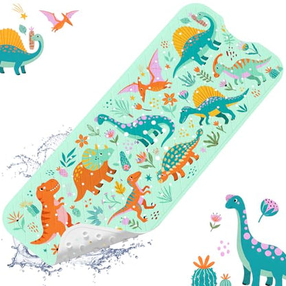 Baby Bath Mat for Tub Non Slip Kids, BPA Free Extra Long Bathtub Mat 40x16 with Drain Holes and 200 Suction Cups, Non Toxic Machine Washable Toddler Bath Mat, Eco-Friendly Certified - color: K-dense Dinosaurs-1