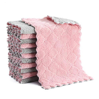 Hypermotion Microfiber Cleaning Cloth, Kitchen Towels, Double-Sided Microfiber Towel Lint Free Highly Absorbent Multi-Purpose Dust and Dirty Cleaning Supplies for Kitchen Car Cleaning. Pack of 12 - color: Pink