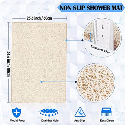 godehone Shower Mats Non Slip Without Suction Cups, PVC Loofah Bathroom Mats, Loofah Mats for Shower and Bathroom, Quick Drying, 23.6× 34.6 Inch, Beige - color: Beige, size: 34.6" x 23.6" (Rectangular)