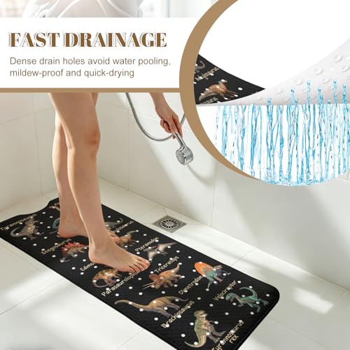 Dinosaur Bathtub Mat Non Slip with Drain Holes and Suction Cups Bath Mat 40x16 Inch Tub Mats Shower Mats for Kids - color: Dinosaur