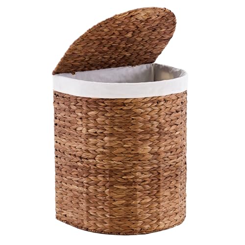 Water Hyacinth Laundry Hamper with lid, Half Moon Shape with 2 Removable Cloth Bags, Handwoven Boho Wicker Basket for Laundry Organization, Espresso - color: Espresso, size: 120L