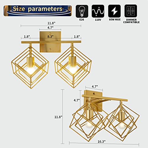 Bathroom Vanity Light with 2 Bulbs Bathroom Light Fixtures Over Mirror with Rotatable 2 Cube Shades Modern Wall Mounted Brushed Brass - color: Brushed Brass, size: 2-Lights ( 16" Width )